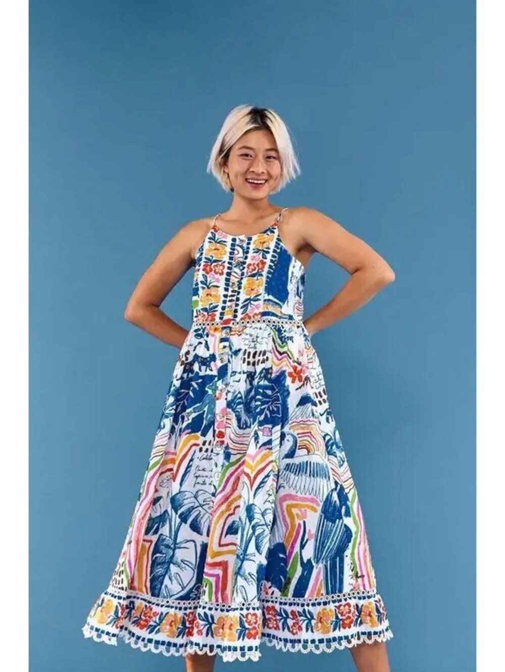 Farm Rio Wild Brazil Midi Dress Cotton Tropical Vacation Sz L